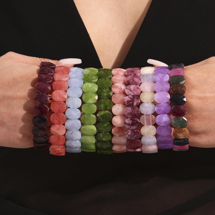 Olivenorma Natural Gemstone 14mm Facted Oval Beads Stretch Bracelet - image 23