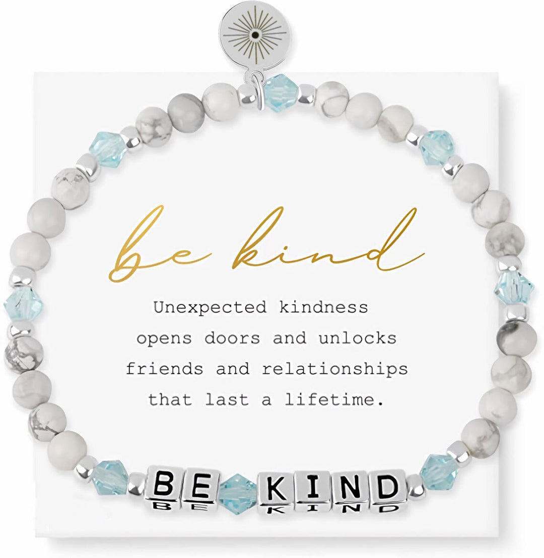 Olivenorma GIRL POWER Letter Words Meaningful Facted Beaded Gemstone Bracelet - BE KIND (Howlite) - image 2