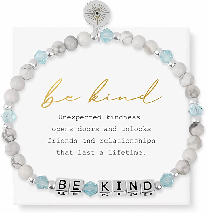 Olivenorma GIRL POWER Letter Words Meaningful Facted Beaded Gemstone Bracelet - BE KIND (Howlite) - image 2