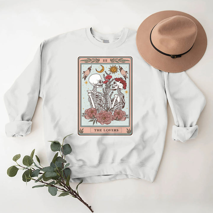 Olivenorma THE LOVER Skull Tarot Card Loose Fit Fleece Pullover Crewneck Sweatshirt - White - 2XL - image 5
