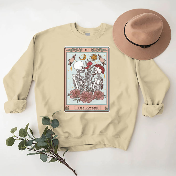 Olivenorma THE LOVER Skull Tarot Card Loose Fit Fleece Pullover Crewneck Sweatshirt - LightYellow - 2XL - image 3