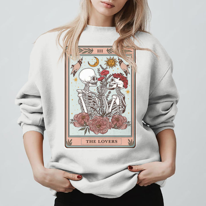 Olivenorma THE LOVER Skull Tarot Card Loose Fit Fleece Pullover Crewneck Sweatshirt - image 6