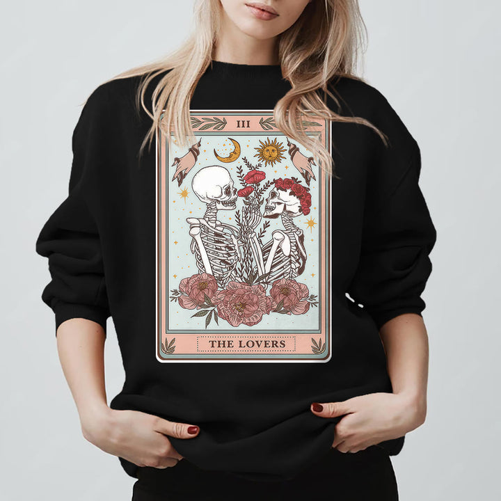 Olivenorma THE LOVER Skull Tarot Card Loose Fit Fleece Pullover Crewneck Sweatshirt - image 8
