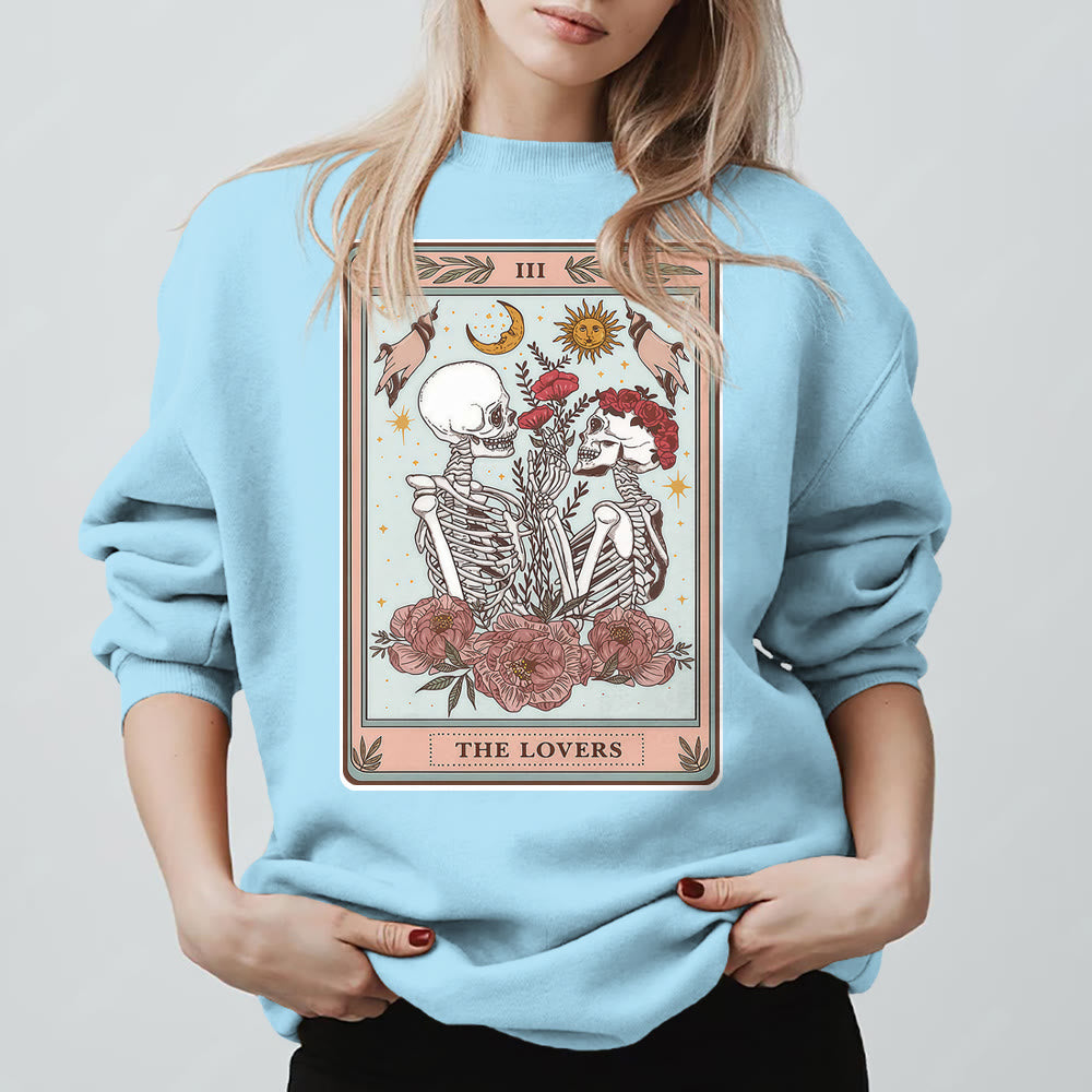 Olivenorma THE LOVER Skull Tarot Card Loose Fit Fleece Pullover Crewneck Sweatshirt - Blue - 2XL - image 15