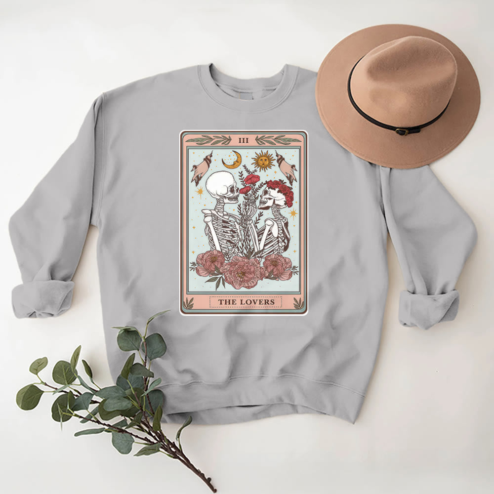 Olivenorma THE LOVER Skull Tarot Card Loose Fit Fleece Pullover Crewneck Sweatshirt - Grey - 2XL - image 9