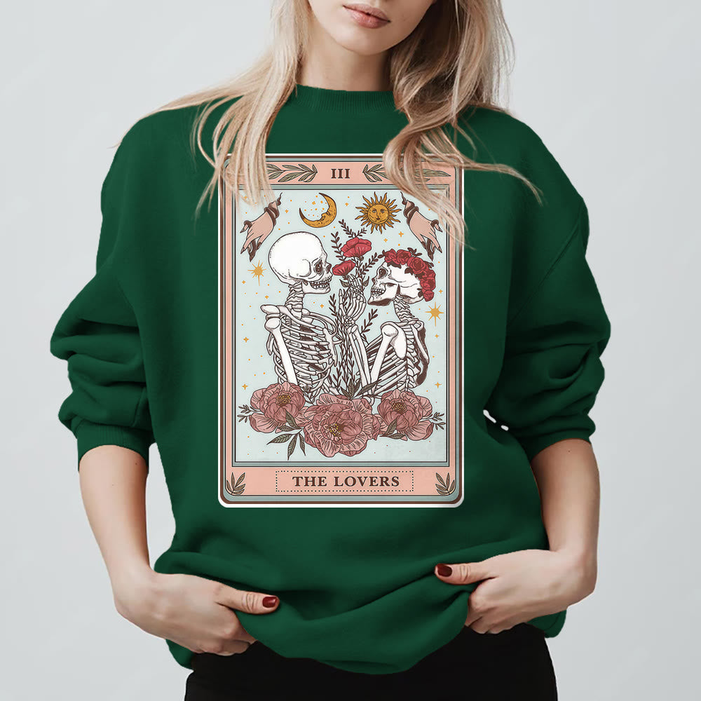 Olivenorma THE LOVER Skull Tarot Card Loose Fit Fleece Pullover Crewneck Sweatshirt - Green - 2XL - image 13