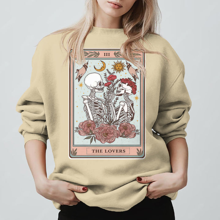 Olivenorma THE LOVER Skull Tarot Card Loose Fit Fleece Pullover Crewneck Sweatshirt - image 4