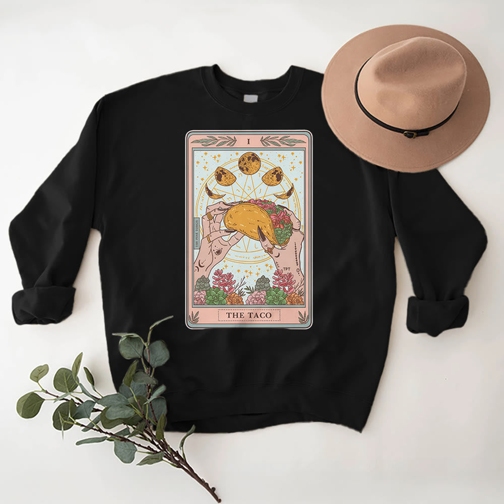 Olivenorma THE TACO Moon Phase Funny Tarot Card Fleece Loose Sweatshirt - Black - 2XL - image 7