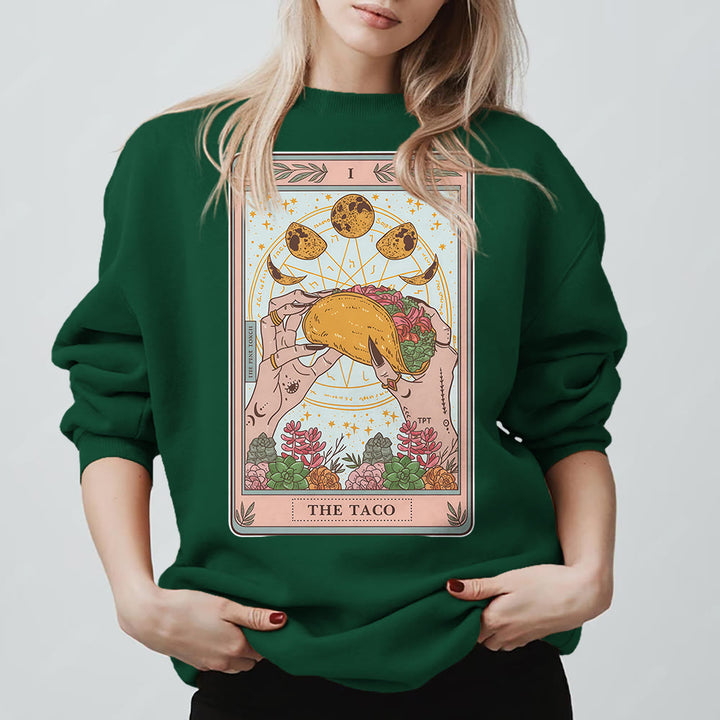 Olivenorma THE TACO Moon Phase Funny Tarot Card Fleece Loose Sweatshirt - image 1