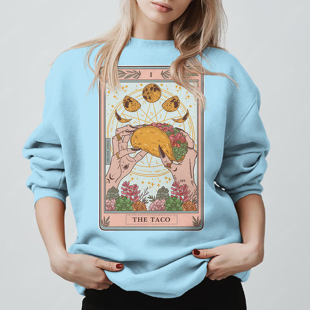 Olivenorma THE TACO Moon Phase Funny Tarot Card Fleece Loose Sweatshirt - image 4