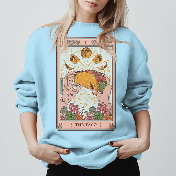 Olivenorma THE TACO Moon Phase Funny Tarot Card Fleece Loose Sweatshirt - image 4