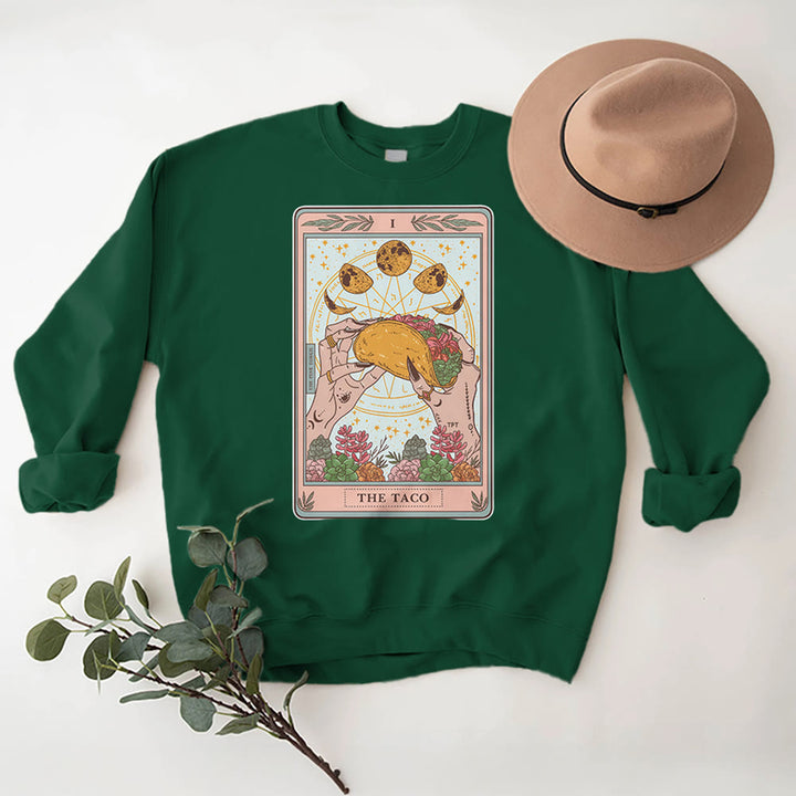 Olivenorma THE TACO Moon Phase Funny Tarot Card Fleece Loose Sweatshirt - Green - 2XL - image 0