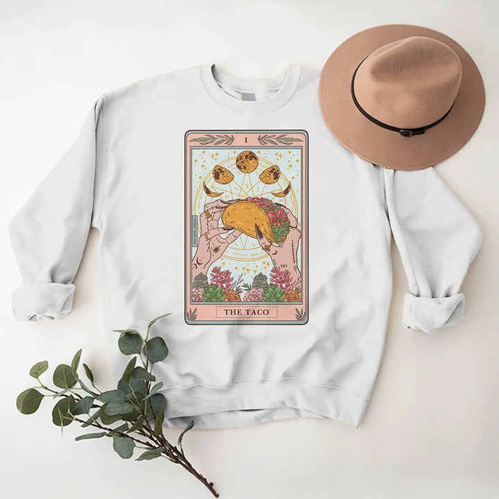 Olivenorma THE TACO Moon Phase Funny Tarot Card Fleece Loose Sweatshirt - White - 2XL - image 5