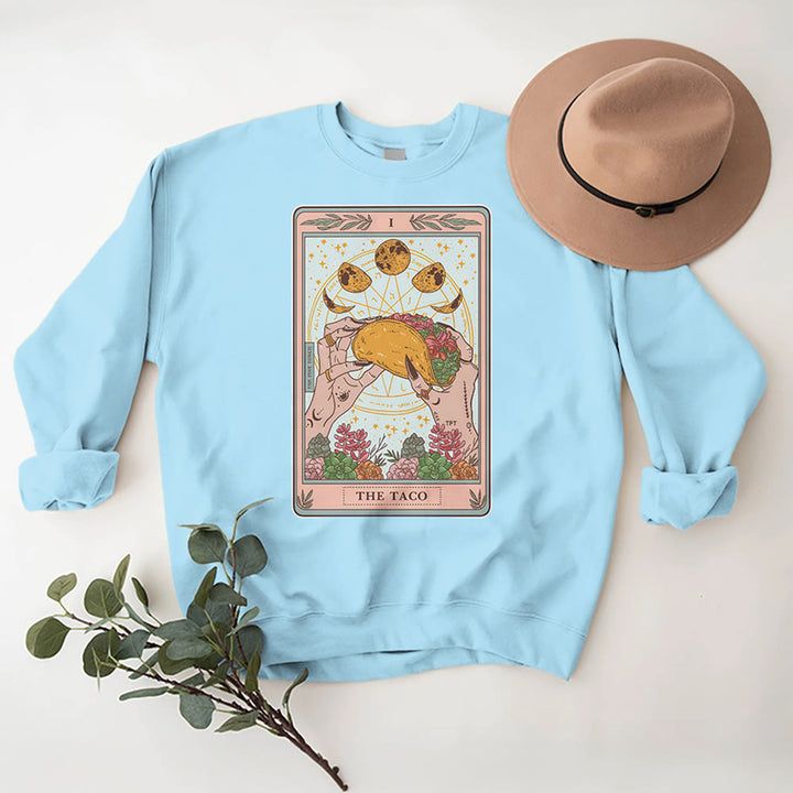 Olivenorma THE TACO Moon Phase Funny Tarot Card Fleece Loose Sweatshirt - Blue - 2XL - image 3