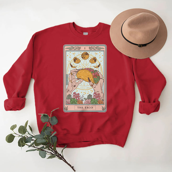 Olivenorma THE TACO Moon Phase Funny Tarot Card Fleece Loose Sweatshirt - Red - 2XL - image 15