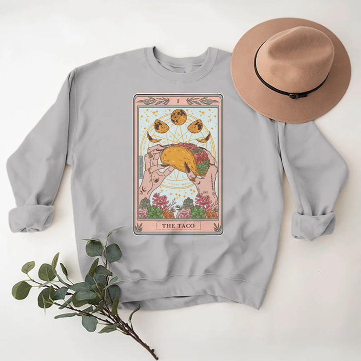 Olivenorma THE TACO Moon Phase Funny Tarot Card Fleece Loose Sweatshirt - Grey - 2XL - image 9