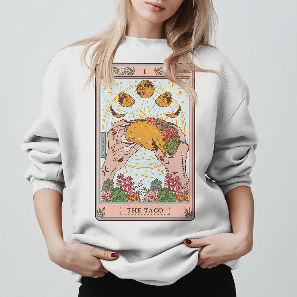 Olivenorma THE TACO Moon Phase Funny Tarot Card Fleece Loose Sweatshirt - image 6