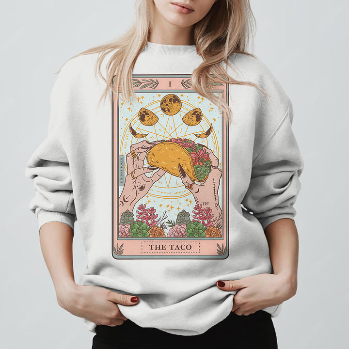 Olivenorma THE TACO Moon Phase Funny Tarot Card Fleece Loose Sweatshirt - image 6
