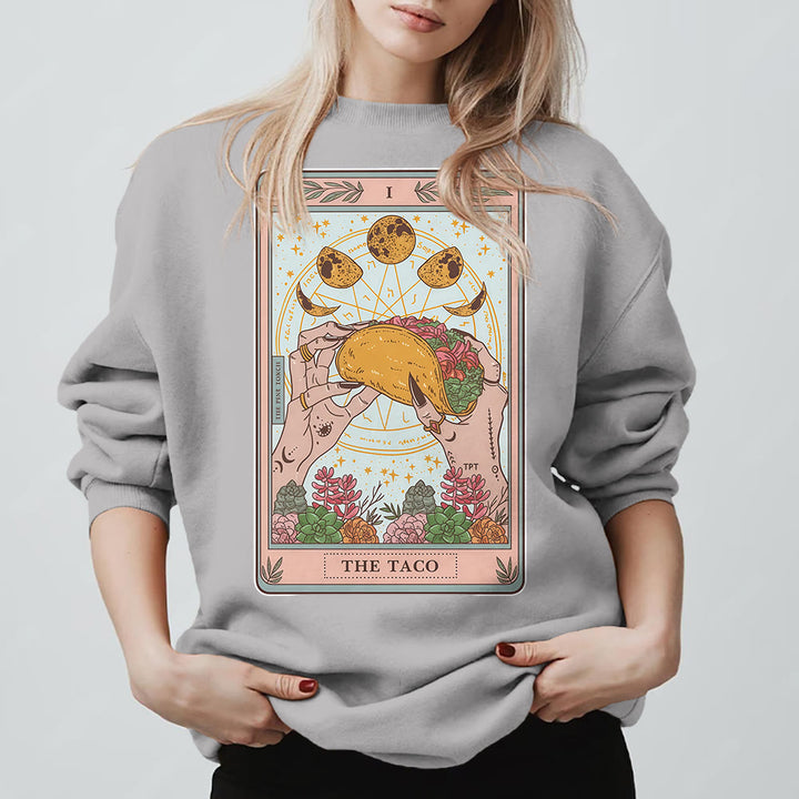 Olivenorma THE TACO Moon Phase Funny Tarot Card Fleece Loose Sweatshirt - image 10