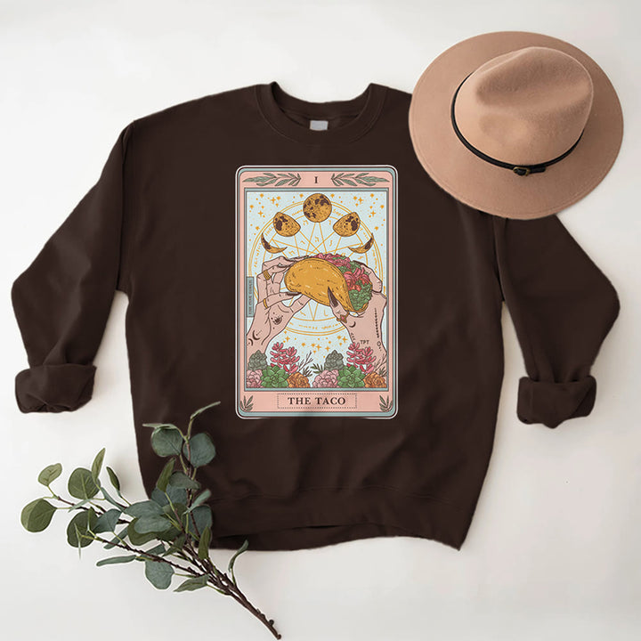 Olivenorma THE TACO Moon Phase Funny Tarot Card Fleece Loose Sweatshirt - Brown - 2XL - image 11