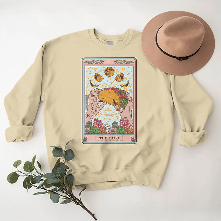 Olivenorma THE TACO Moon Phase Funny Tarot Card Fleece Loose Sweatshirt - LightYellow - 2XL - image 13