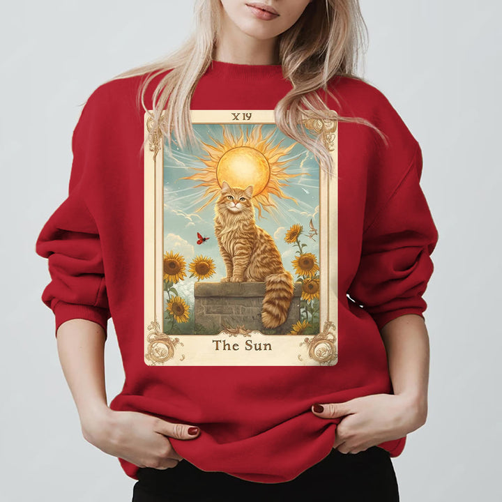 Olivenorma THE SUN Tarot Card Cat King Sunflowers Fleece Pullover Sweatshirt - Red - 2XL - image 11