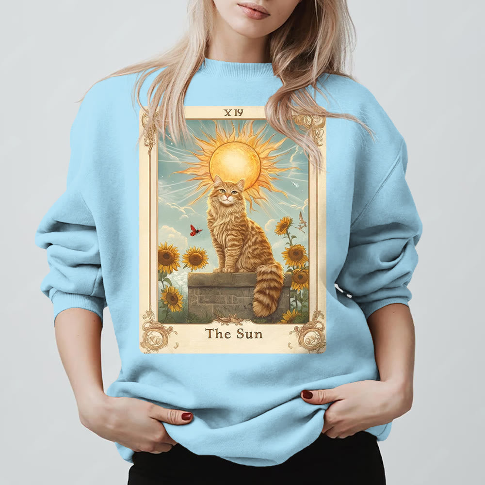 Olivenorma THE SUN Tarot Card Cat King Sunflowers Fleece Pullover Sweatshirt - image 1