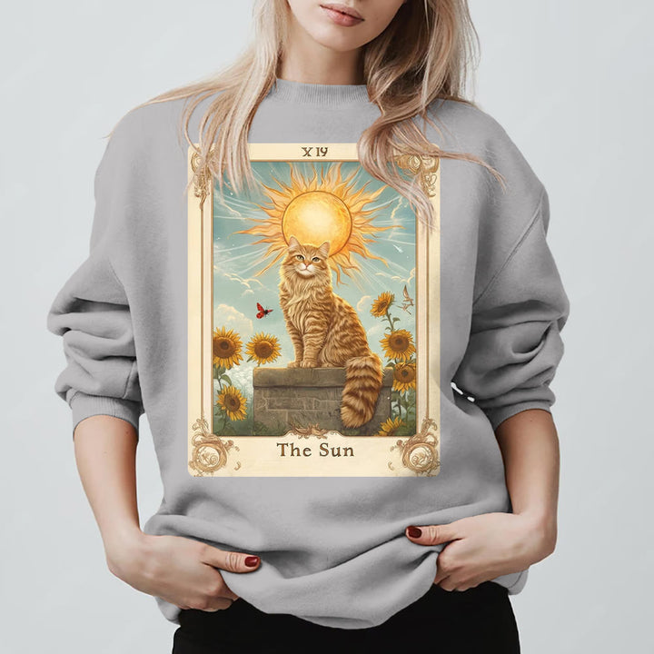 Olivenorma THE SUN Tarot Card Cat King Sunflowers Fleece Pullover Sweatshirt - image 6