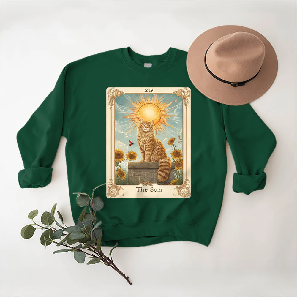 Olivenorma THE SUN Tarot Card Cat King Sunflowers Fleece Pullover Sweatshirt - Green - 2XL - image 15