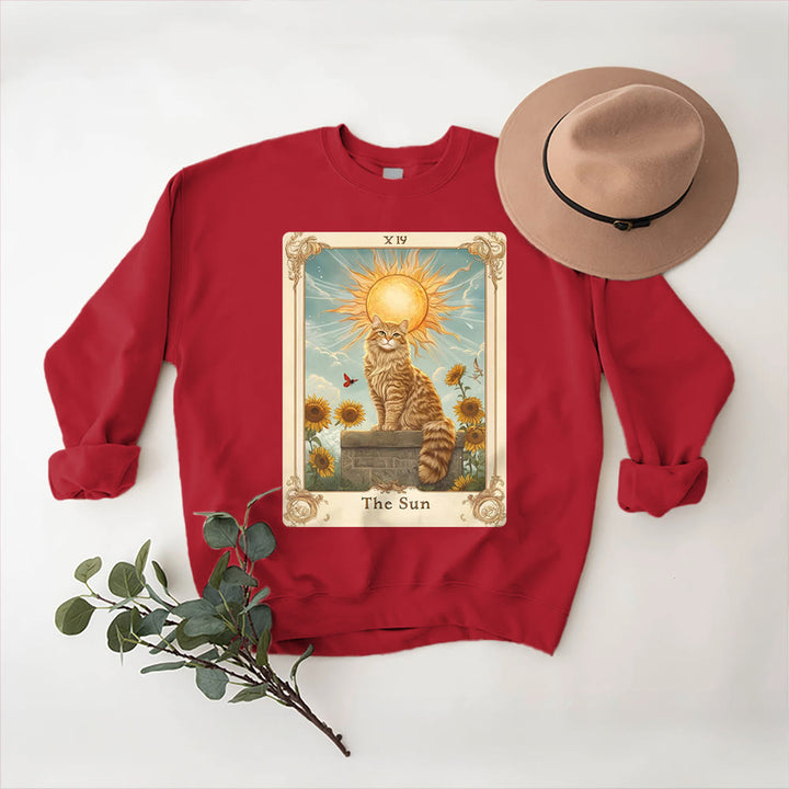 Olivenorma THE SUN Tarot Card Cat King Sunflowers Fleece Pullover Sweatshirt - Red - 2XL - image 13
