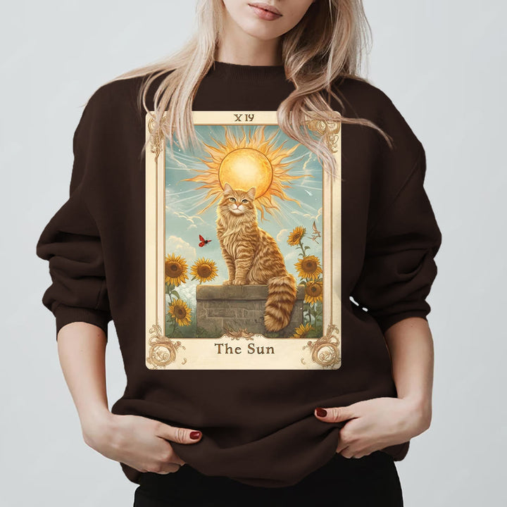 Olivenorma THE SUN Tarot Card Cat King Sunflowers Fleece Pullover Sweatshirt - image 4