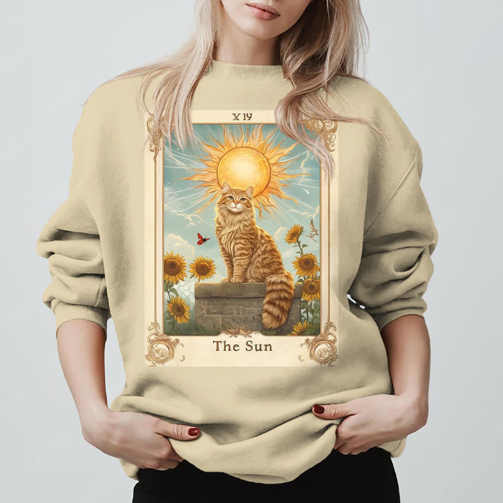 Olivenorma THE SUN Tarot Card Cat King Sunflowers Fleece Pullover Sweatshirt - LightYellow - 2XL - image 9