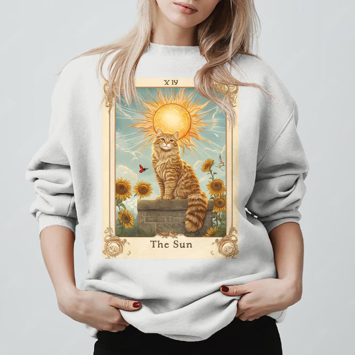 Olivenorma THE SUN Tarot Card Cat King Sunflowers Fleece Pullover Sweatshirt - image 8
