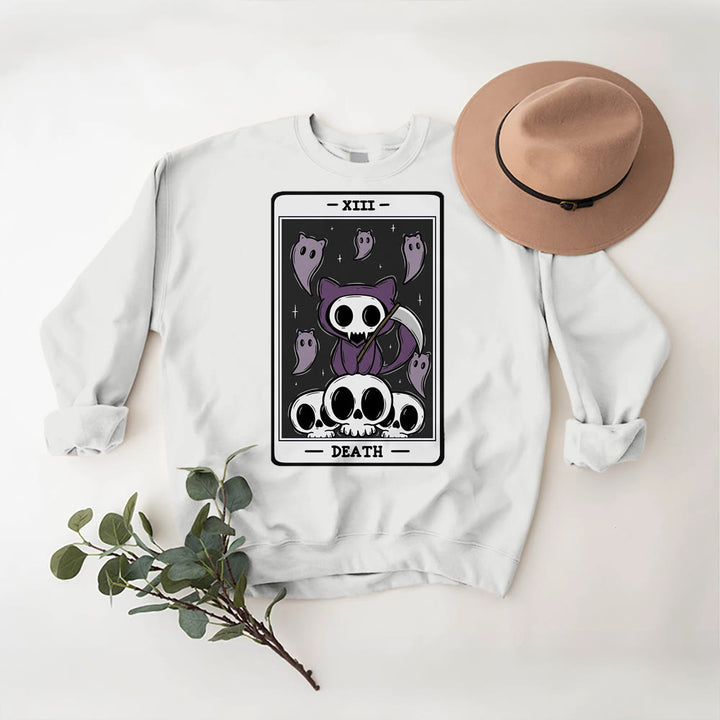 Olivenorma DEATH Skeleton Ghosts Tarot Card Long Sleeve Tee Fleece Sweatshirt - White - 2XL - image 5