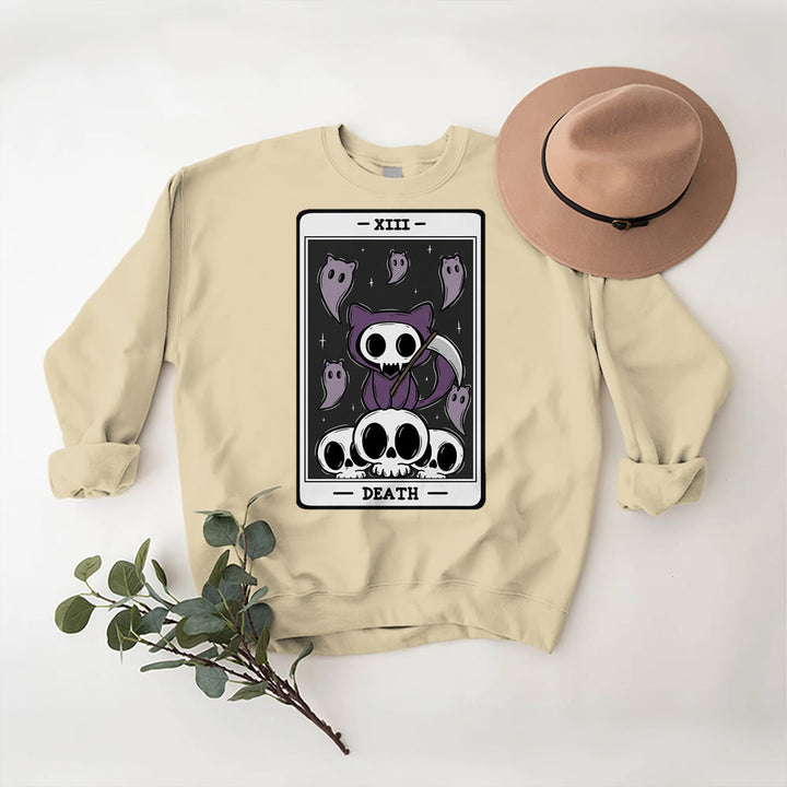 Olivenorma DEATH Skeleton Ghosts Tarot Card Long Sleeve Tee Fleece Sweatshirt - LightYellow - 2XL - image 11