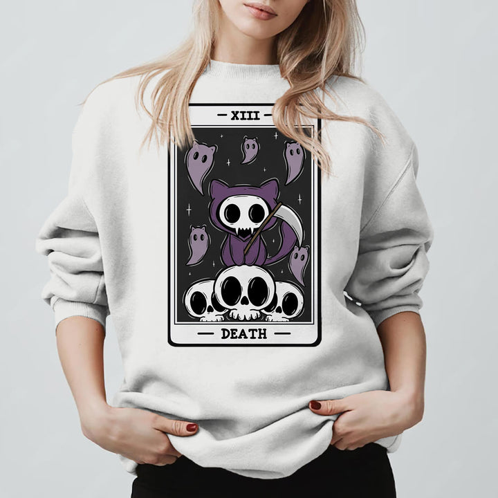 Olivenorma DEATH Skeleton Ghosts Tarot Card Long Sleeve Tee Fleece Sweatshirt - image 6