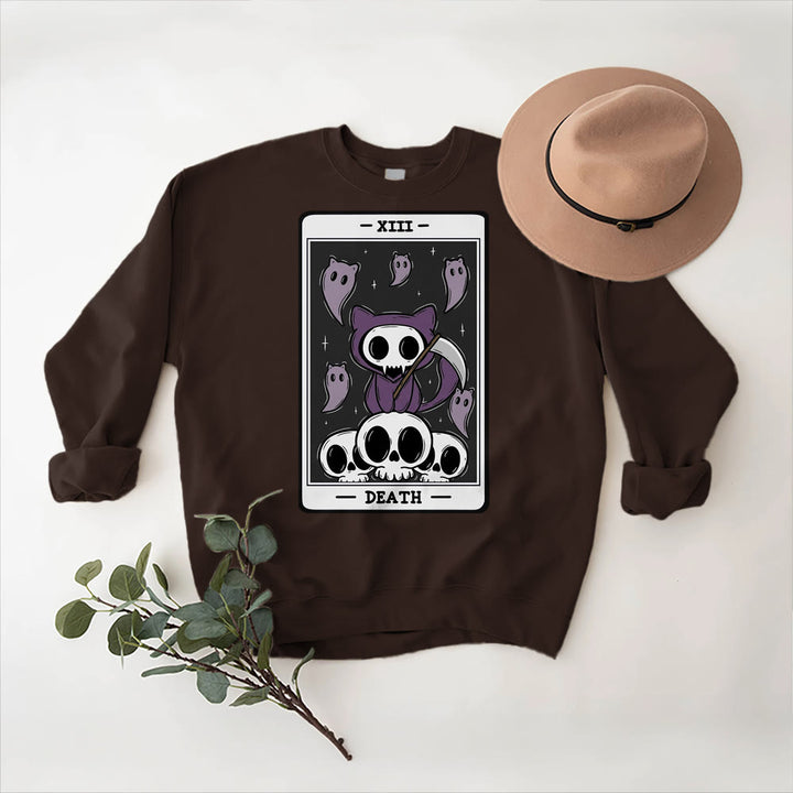 Olivenorma DEATH Skeleton Ghosts Tarot Card Long Sleeve Tee Fleece Sweatshirt - Brown - 2XL - image 7