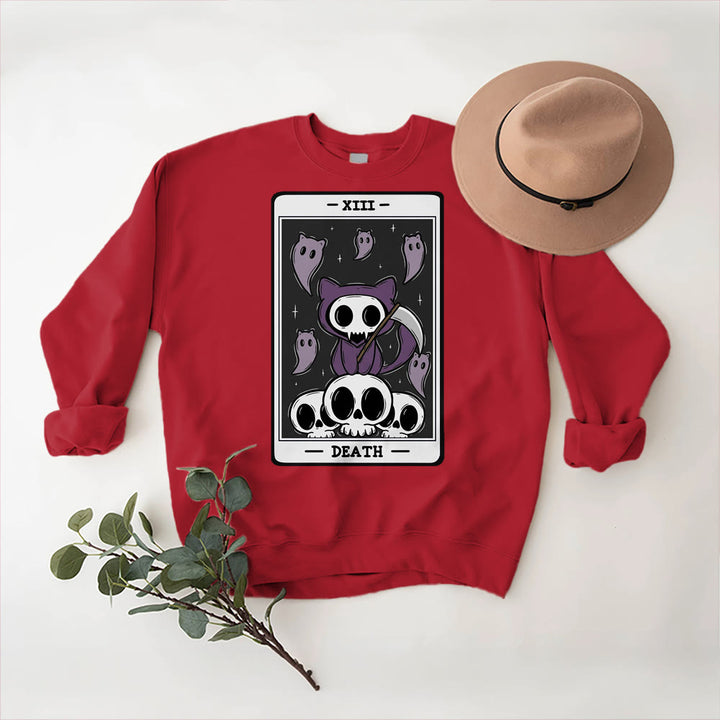 Olivenorma DEATH Skeleton Ghosts Tarot Card Long Sleeve Tee Fleece Sweatshirt - Red - 2XL - image 13