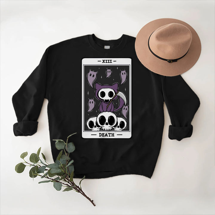 Olivenorma DEATH Skeleton Ghosts Tarot Card Long Sleeve Tee Fleece Sweatshirt - Black - 2XL - image 3