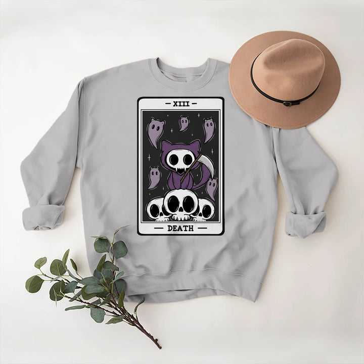 Olivenorma DEATH Skeleton Ghosts Tarot Card Long Sleeve Tee Fleece Sweatshirt - Grey - 2XL - image 9