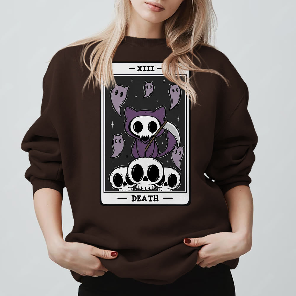 Olivenorma DEATH Skeleton Ghosts Tarot Card Long Sleeve Tee Fleece Sweatshirt - image 8