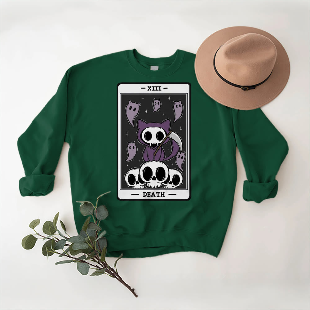 Olivenorma DEATH Skeleton Ghosts Tarot Card Long Sleeve Tee Fleece Sweatshirt - Green - 2XL - image 0