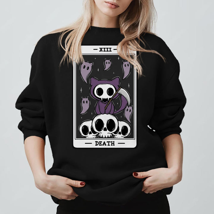 Olivenorma DEATH Skeleton Ghosts Tarot Card Long Sleeve Tee Fleece Sweatshirt - image 4