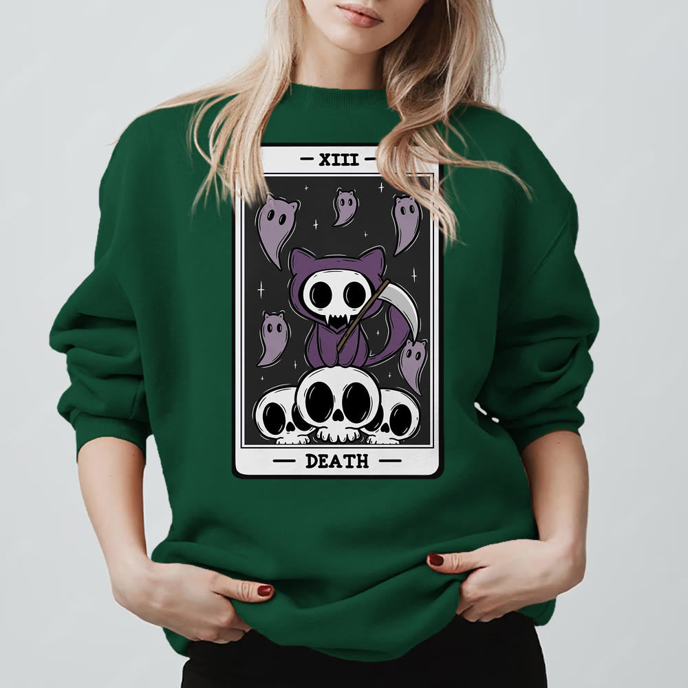 Olivenorma DEATH Skeleton Ghosts Tarot Card Long Sleeve Tee Fleece Sweatshirt - image 1