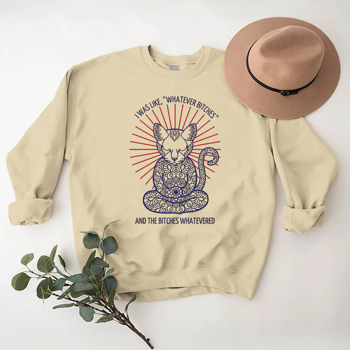 Olivenorma WHATEVER BIT*HES Meditation Inspiritual Long Sleeve Crewneck Sweatshirt - LightYellow - 2XL - image 3