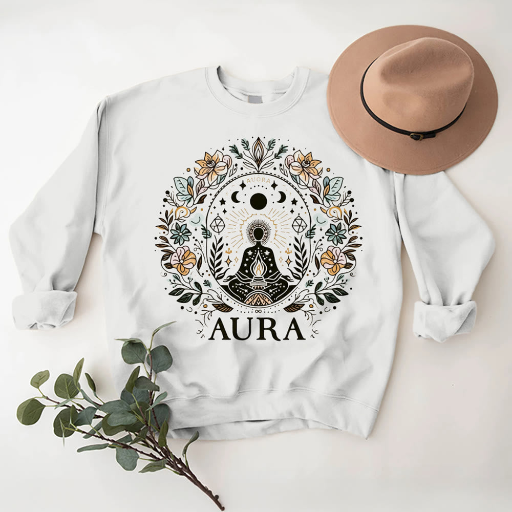 Olivenorma AURA Meditation Sweatshirt Long Sleeve Fleece Crewneck Pullover Sweatshirt - image 1