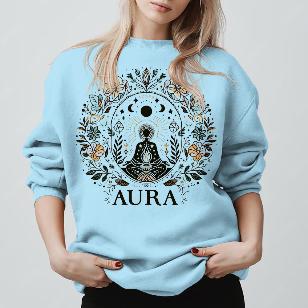 Olivenorma AURA Meditation Sweatshirt Long Sleeve Fleece Crewneck Pullover Sweatshirt - Blue - 2XL - image 7