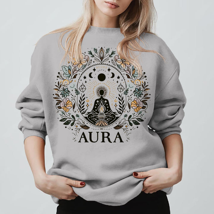 Olivenorma AURA Meditation Sweatshirt Long Sleeve Fleece Crewneck Pullover Sweatshirt - Grey - 2XL - image 3