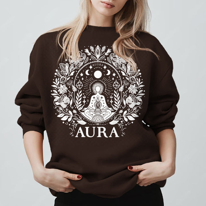 Olivenorma AURA Meditation Sweatshirt Long Sleeve Fleece Crewneck Pullover Sweatshirt - Brown - 2XL - image 15