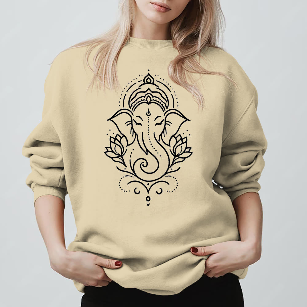 Olivenorma Peaceful Elephant Ganesha Lotus Meditation Fleece Tee Inspiritual Pullover Sweatshirt - image 12
